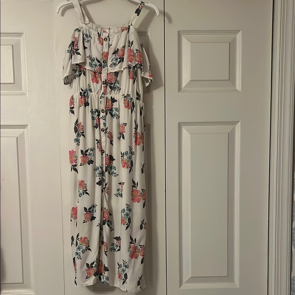 Justice White Dress with Floral Accents